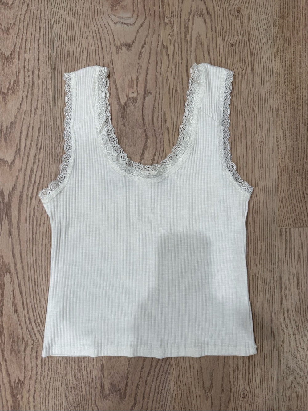 Miss Me Ribbed Lace-Trim Camisole - White